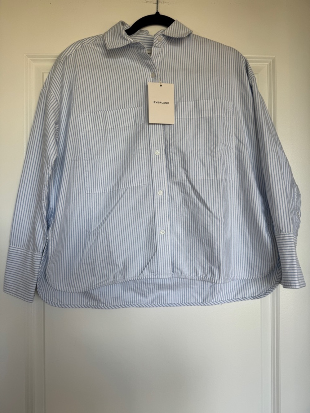 NWT! | EVERLANE Women’s The Boxy Oxford in White / Blue Stripe | Size XXS - Picture 2 of 16